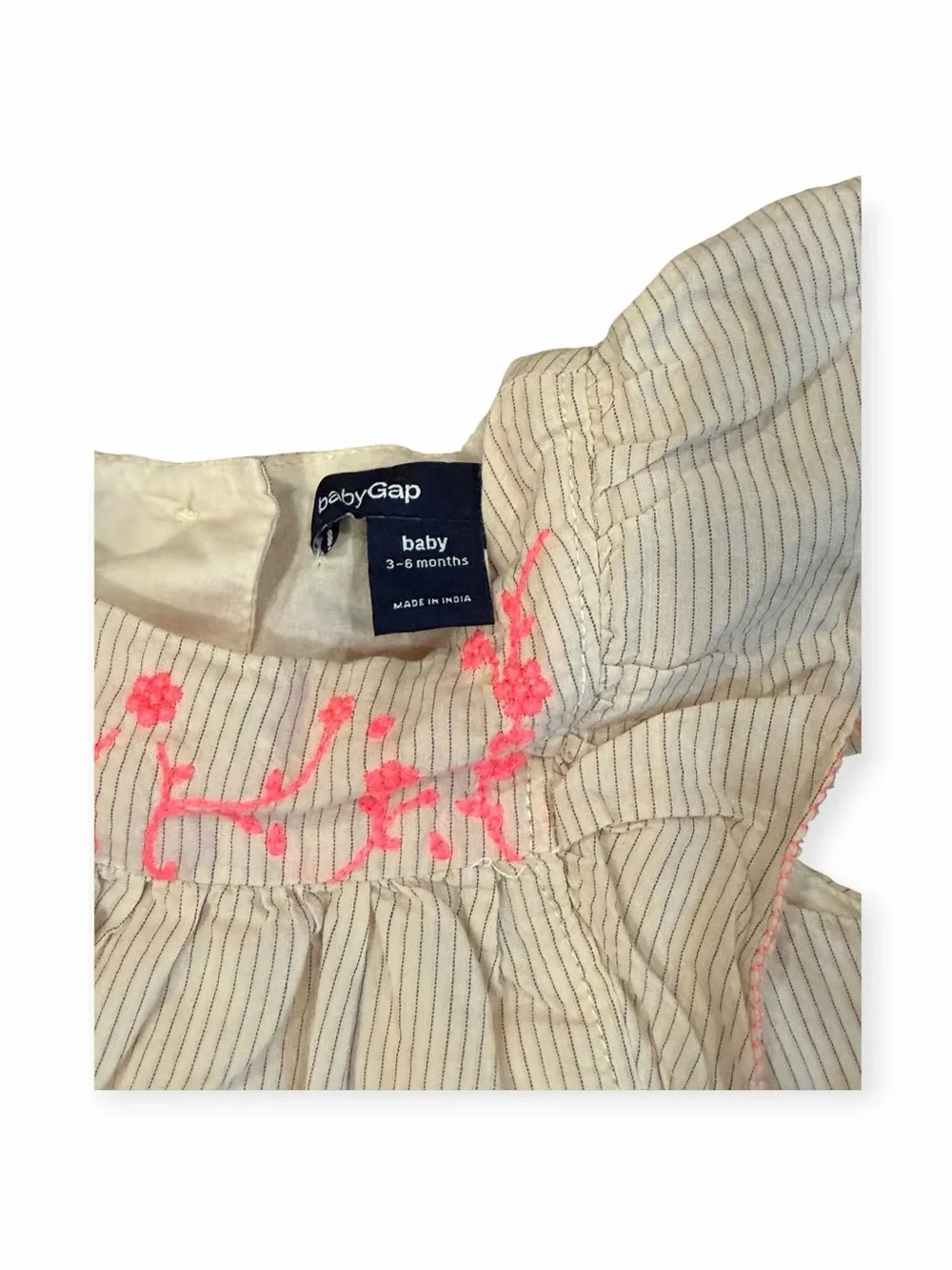 GAP , Cream Striped Dress with Pink Embroidery, Size 3-6 months